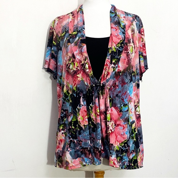 Notations Woman Tops - Notations Woman Multicolor Floral 2 pc. look Beaded Accent Knit Top 3X